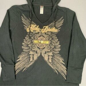 Harley Davidson Wings Graphic Long Sleeve Light Hoodie Size XL Women’s Black
